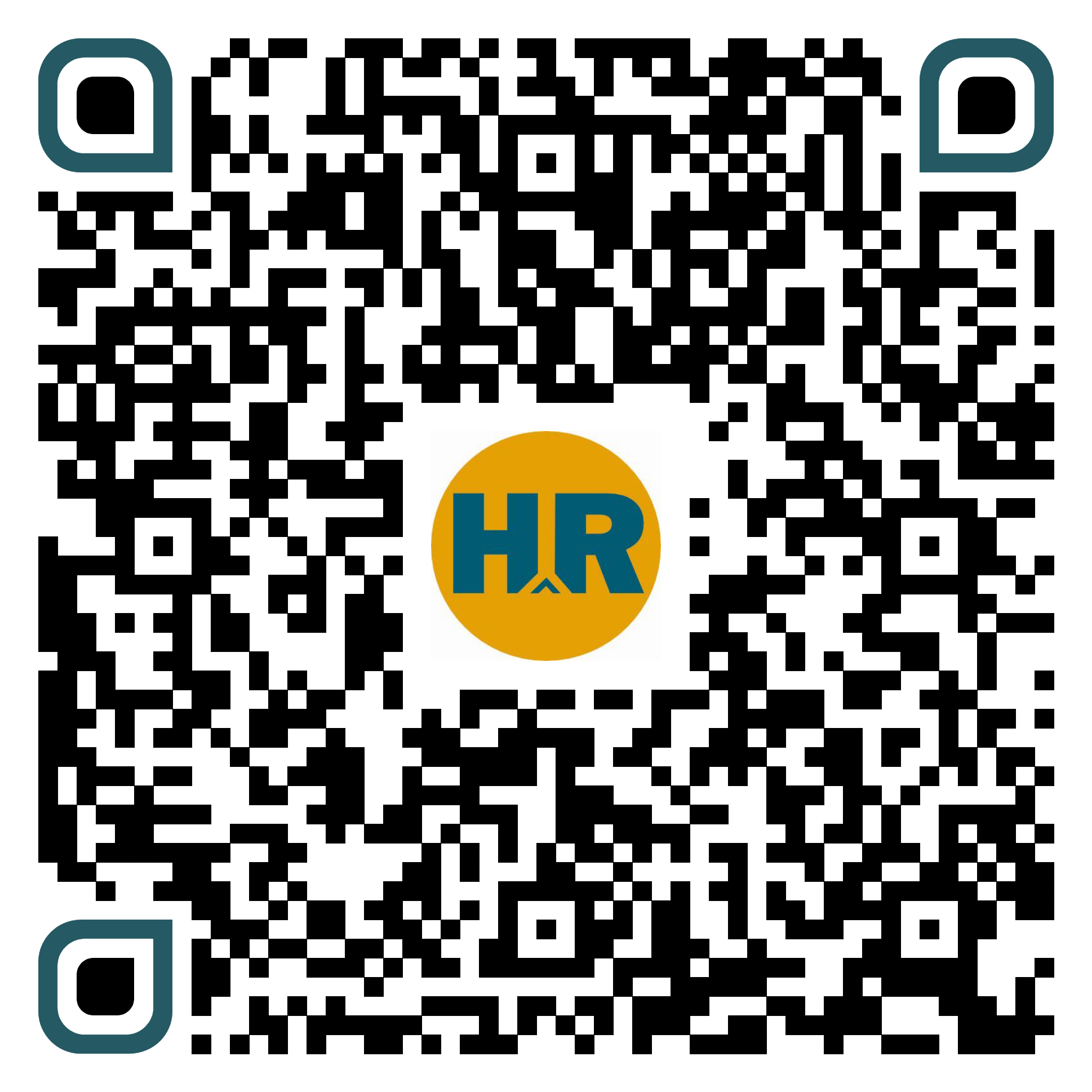 QR code obsahující název firmy Hr Minimax, www stránky, email, telefon.